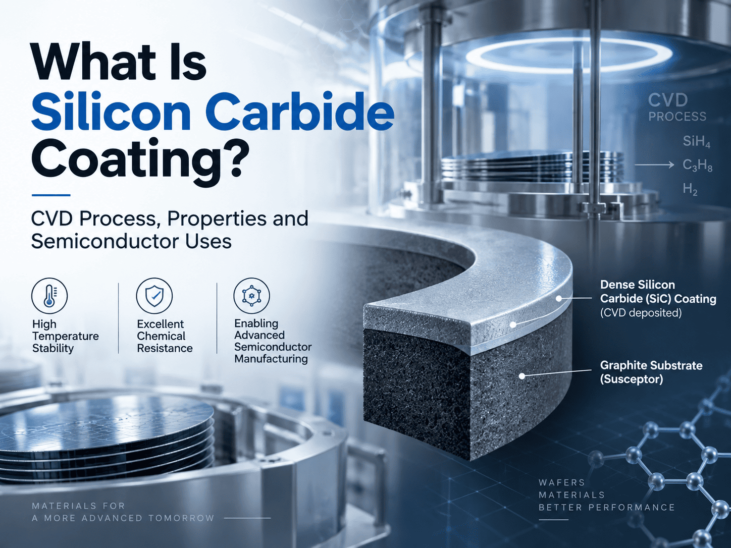 Cad é Cumhdach Silicon Carbide? Próiseas CVD, Airíonna agus Úsáidí Leathsheoltóra